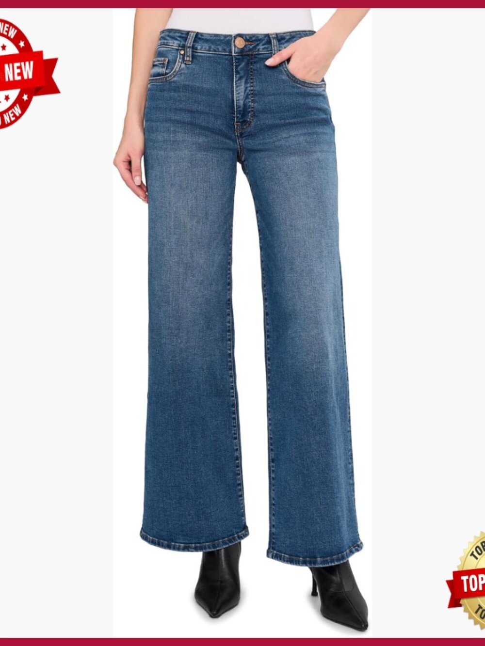 High-Rise Wide Leg Jeans, Relaxed Fit, 93% Cotton, Generous Size